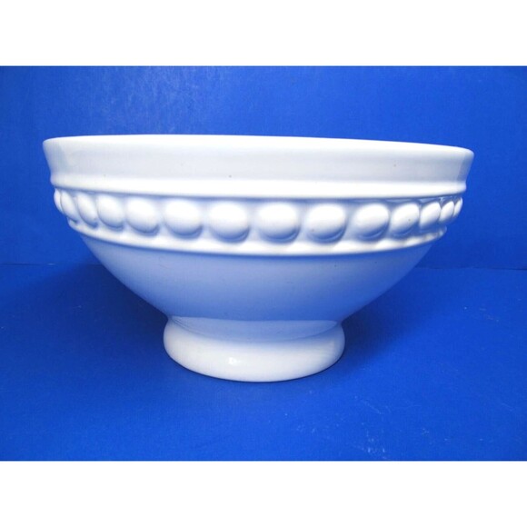 Farval White Footed Embossed Beaded 6 3/4"W X 3 1/2"H Round Bowl VGC Portugal - Picture 1 of 8